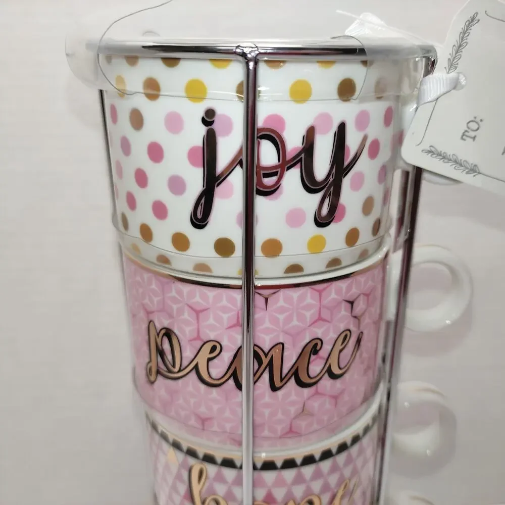 Sweet Living Joy Peace Hope Love Porcelain Stackable Mug Set